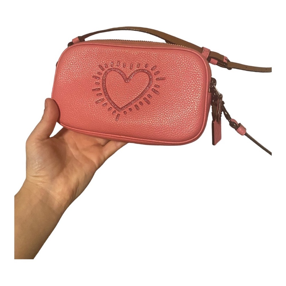 COACH X KEITH HARING PINK GLITTER HEART CROSSBODY